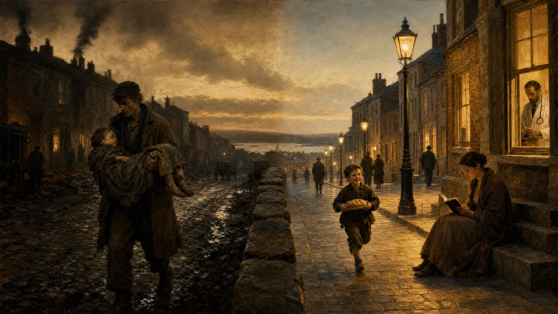 The same street in two centuries, first under scarcity and then under structural relief