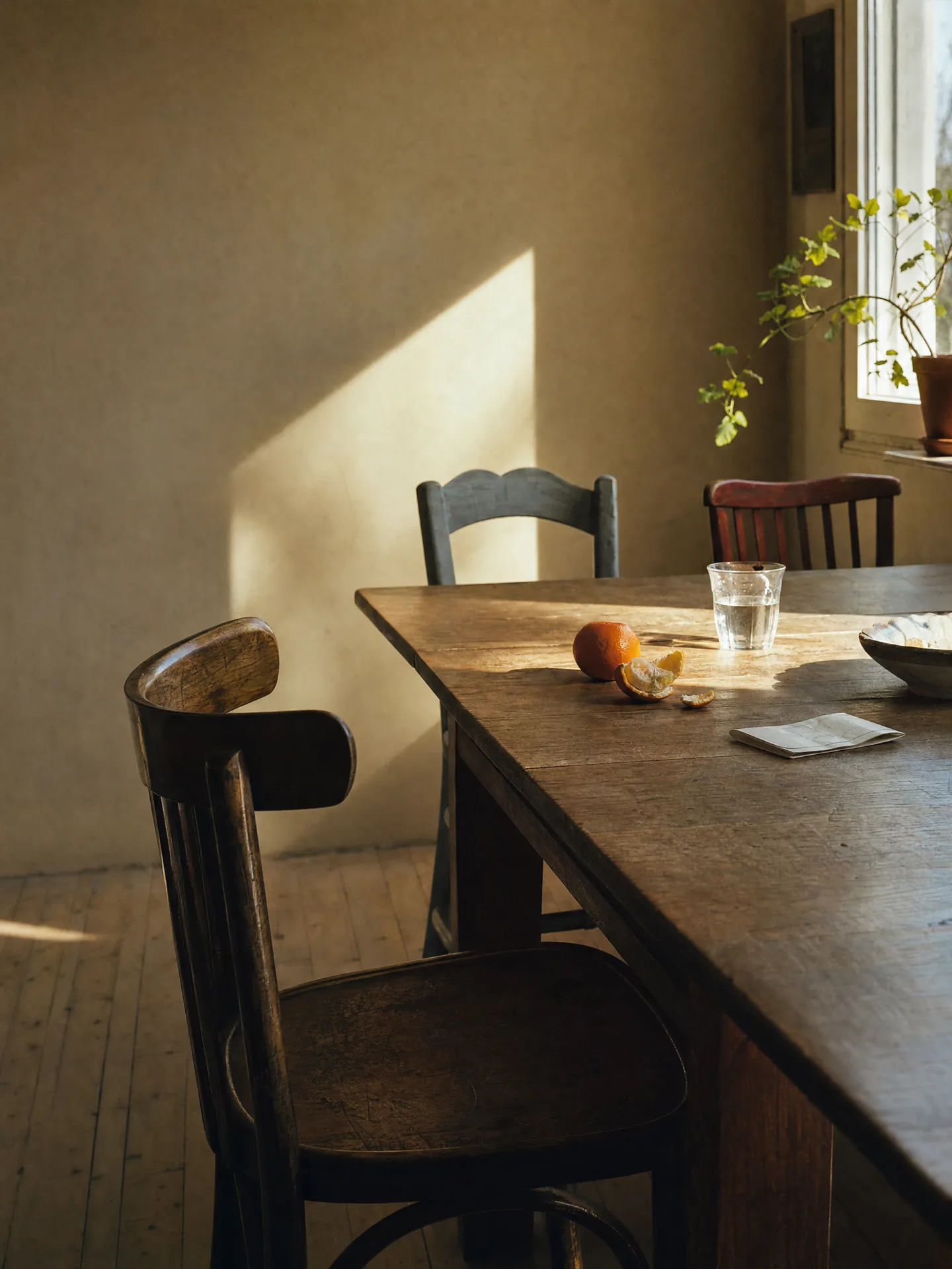 An ordinary family table transformed by late-afternoon light